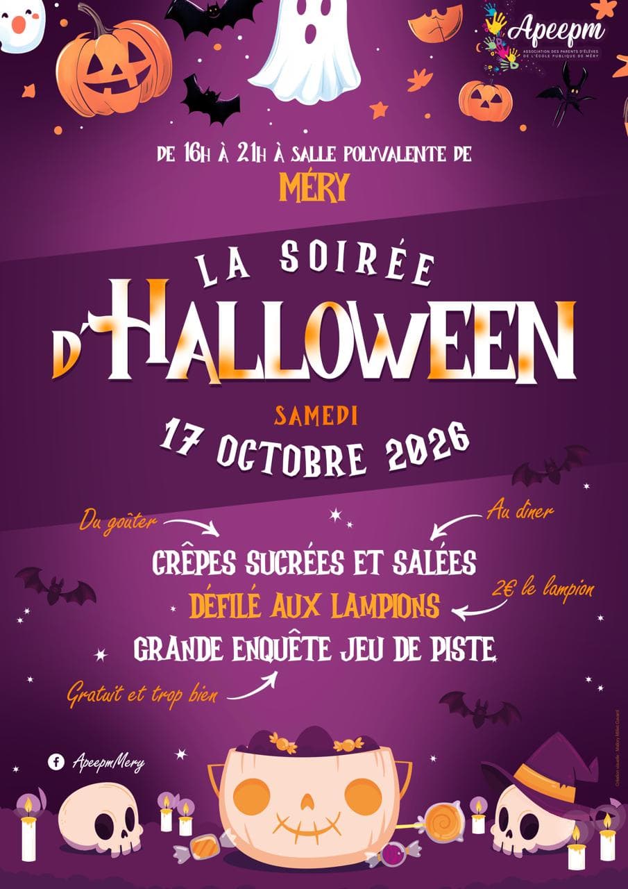 Affiche de la soirée d’Halloween de l’APEEPM, samedi 17 octobre 2026
